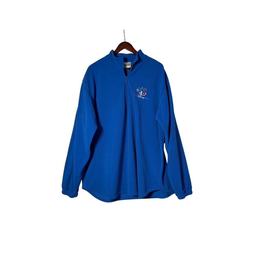 Walt Disney World 1/4 Zip Pullover Large Blue Fleece Mickey Mouse Embroidered